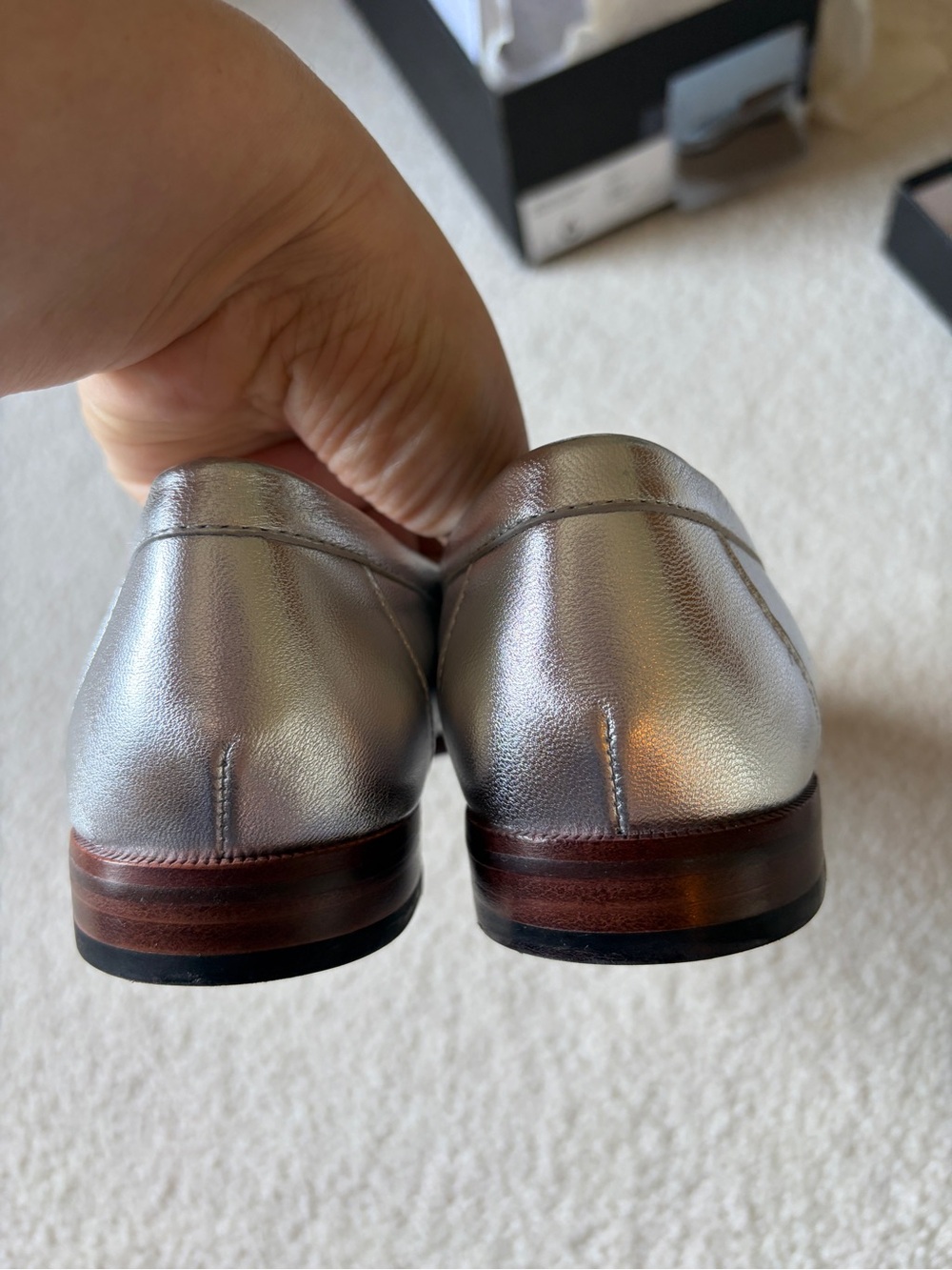 Leather penny loafers in silver - Picture 4 of 10